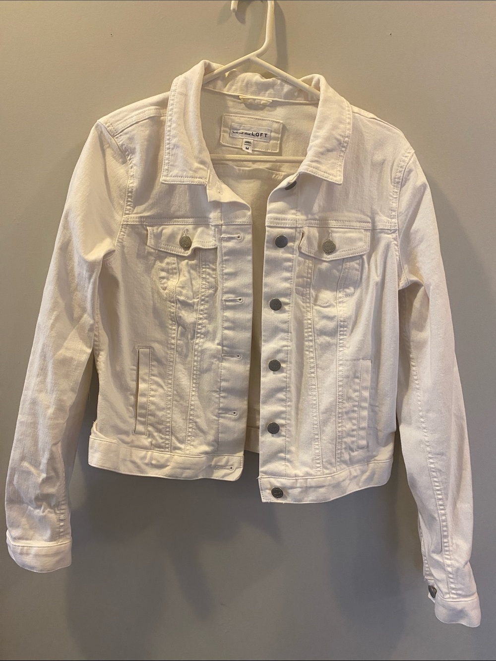 LOFT White Denim Jacket - Classic Button-Front Jean Jacket